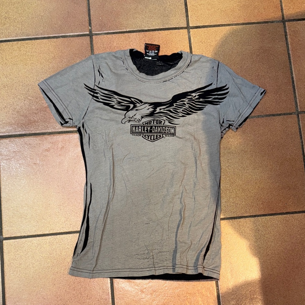 Harley-Davidson Black and Gray Eagle T-Shirt with custom patch